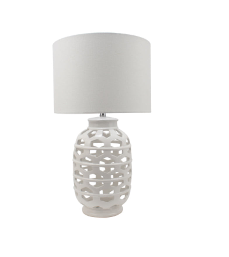 White Ceramic Table Lamp with White Linen Shade 56cm