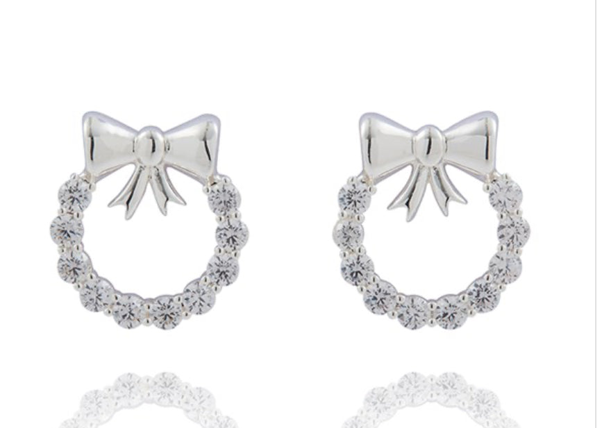 Sparkle Garland Bow Silver Plated Earrings