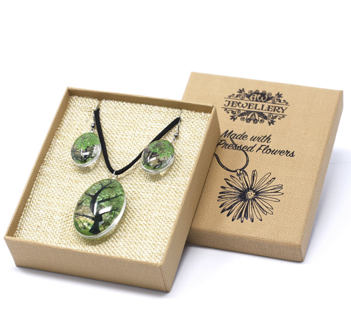 Pressed Flowers Tree of Life set Green