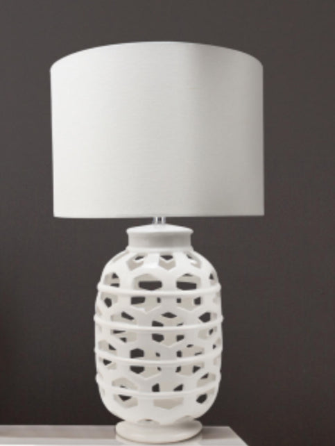 White Ceramic Table Lamp with White Linen Shade 56cm