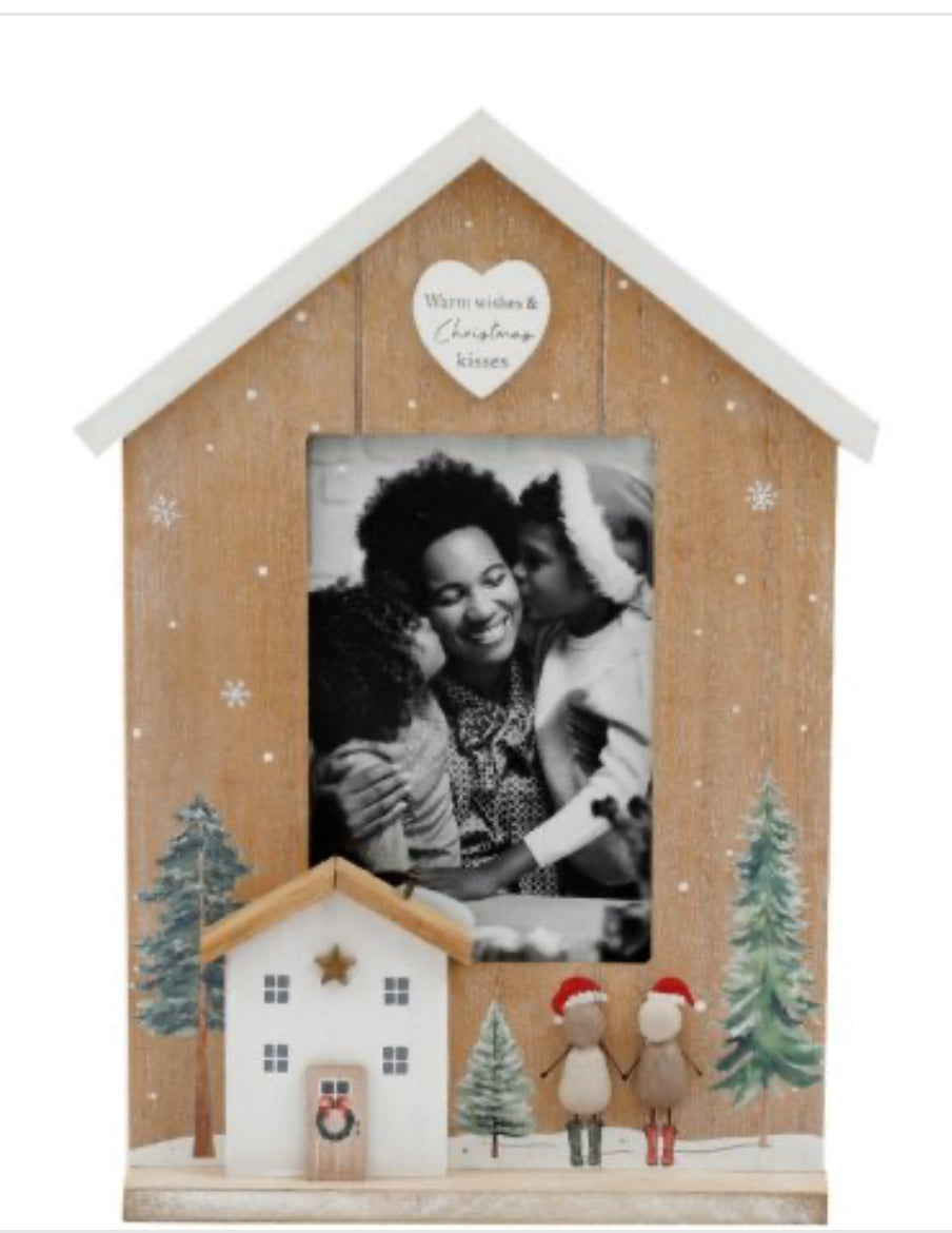 WOODEN PEBBLE HOUSE PHOTO FRAME, 28CM