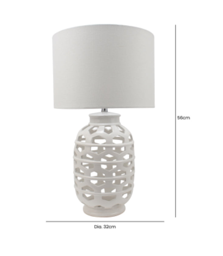 White Ceramic Table Lamp with White Linen Shade 56cm