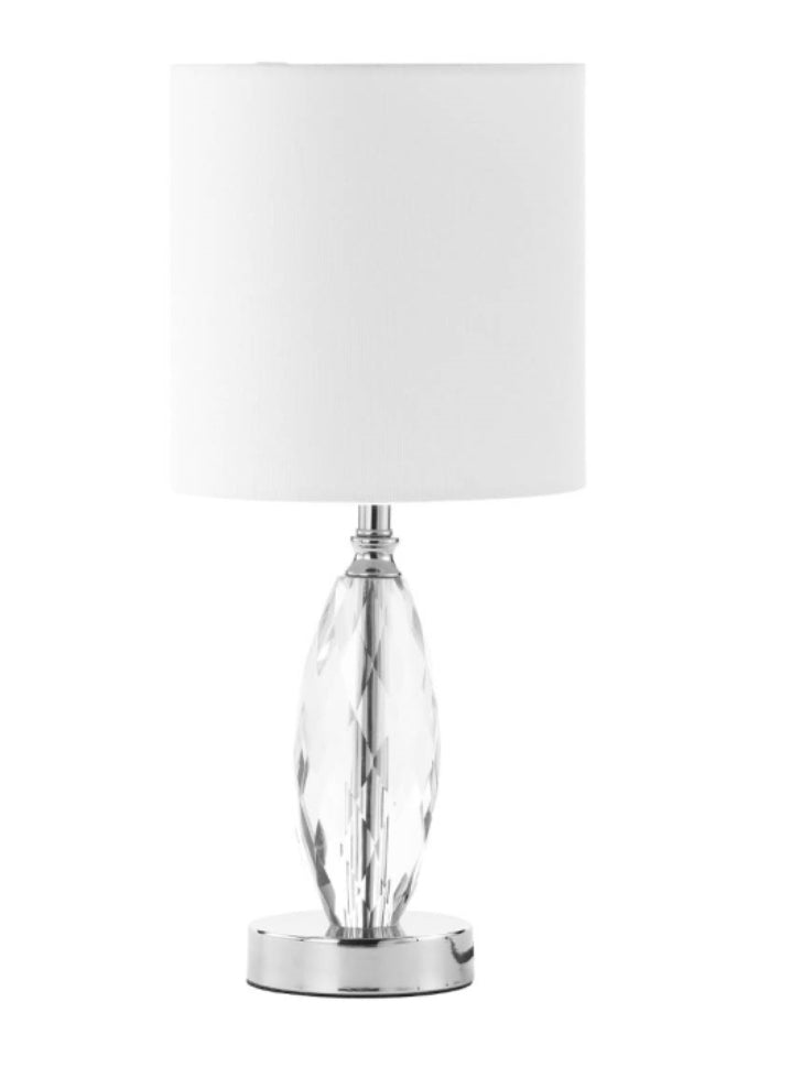 Crystal Table Lamp with White Linen Shade