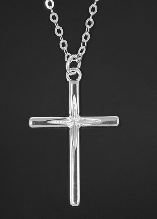 Diamond Cut Silver Plated Cross Necklace